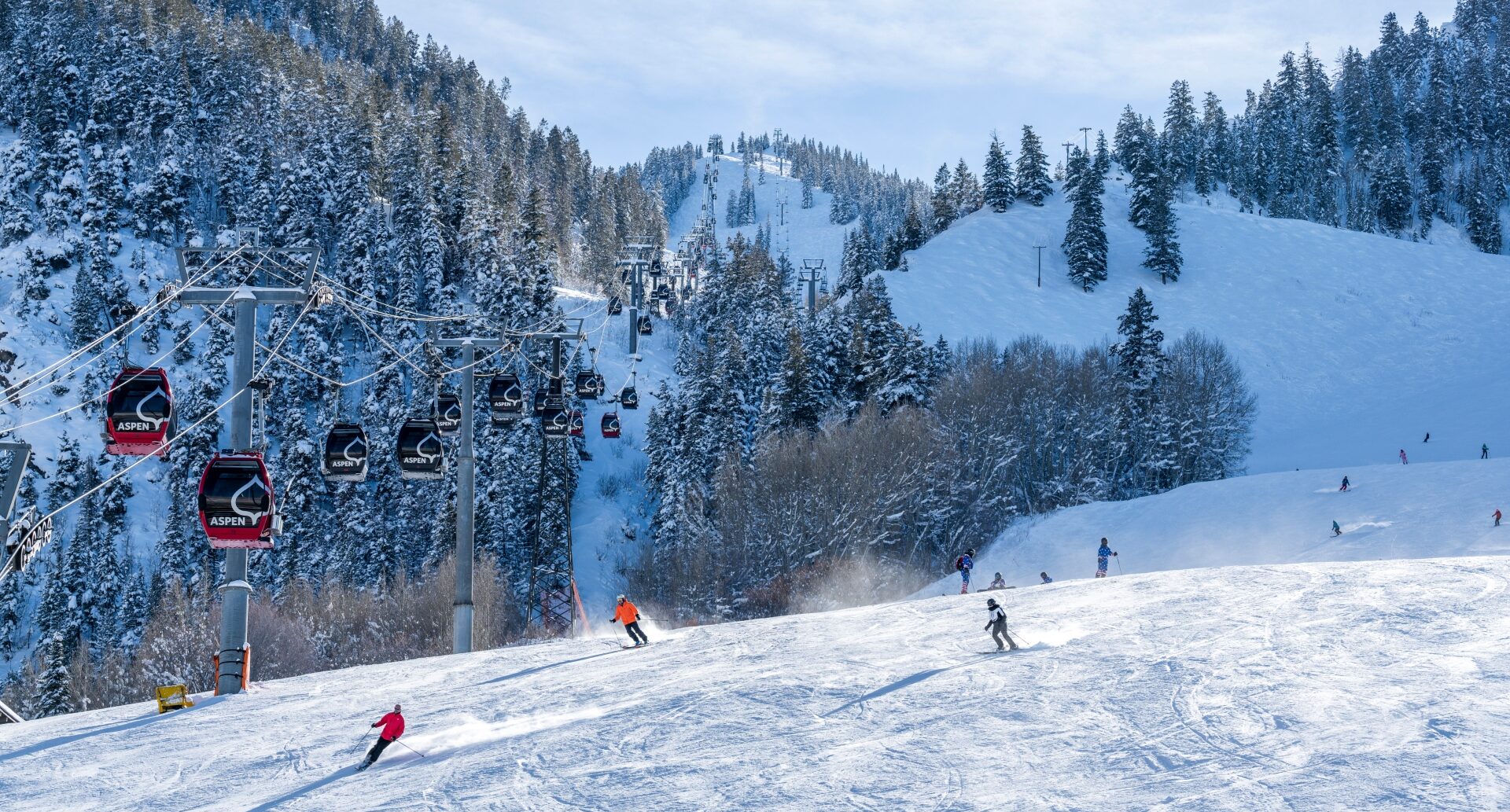 Aspen Snowmass showing skiers & gondolas