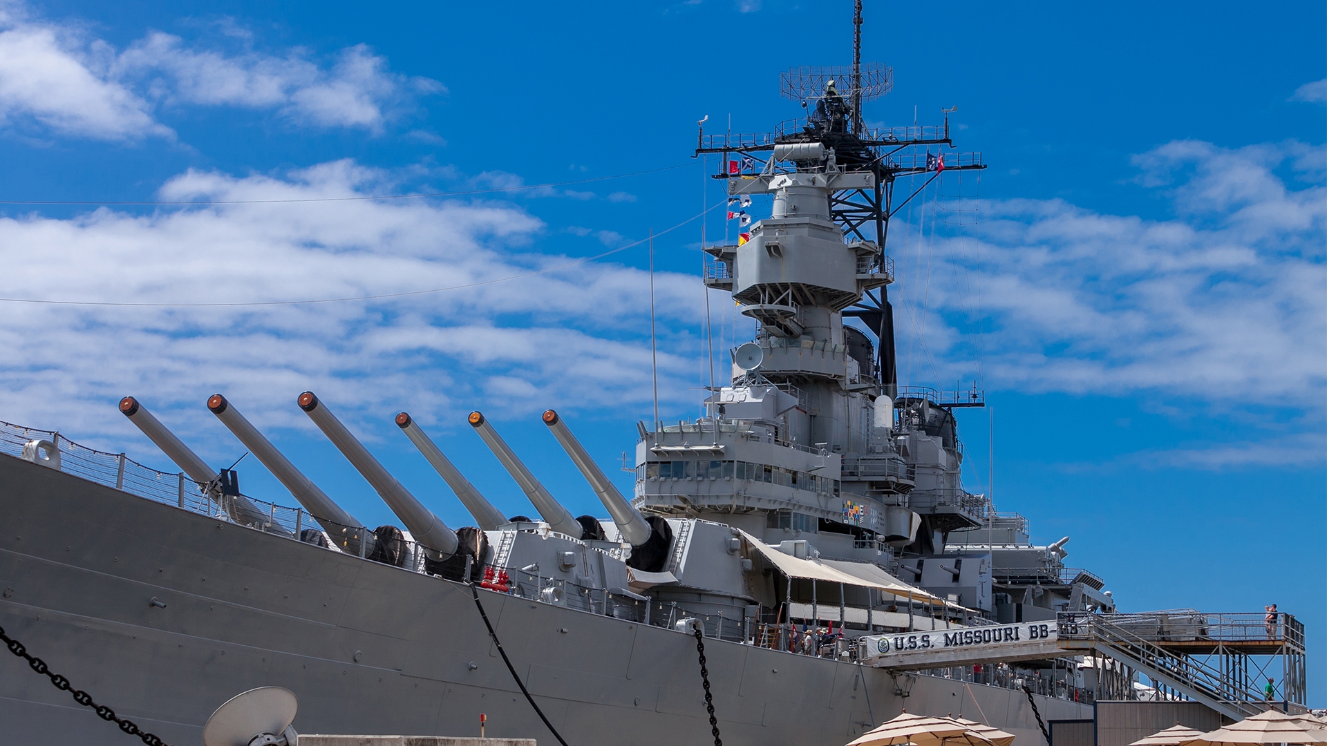Battleship Missouri Memorial close up view of USS ship