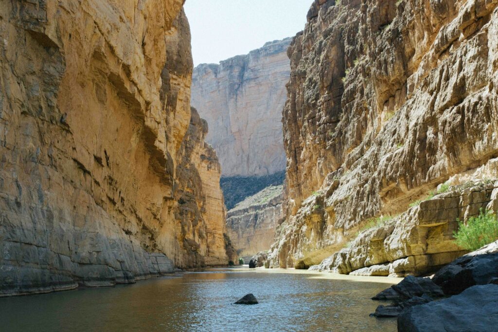 Big Bend National Park Santa Elena Canyon with sun shining through canyon