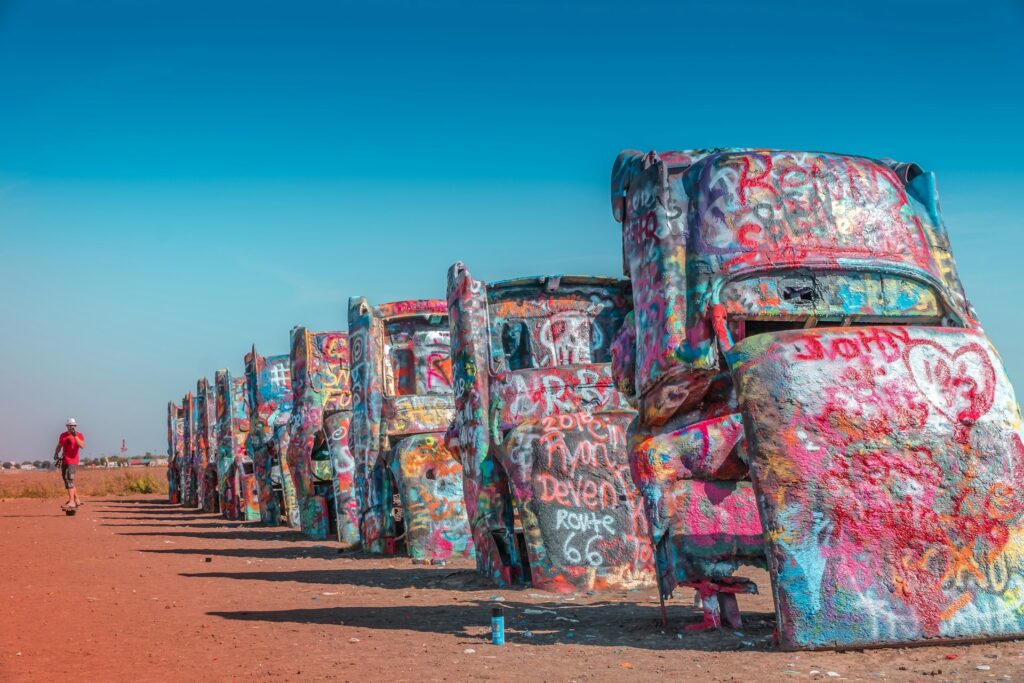 Cadillac Ranch on a dry sunny day in Texas