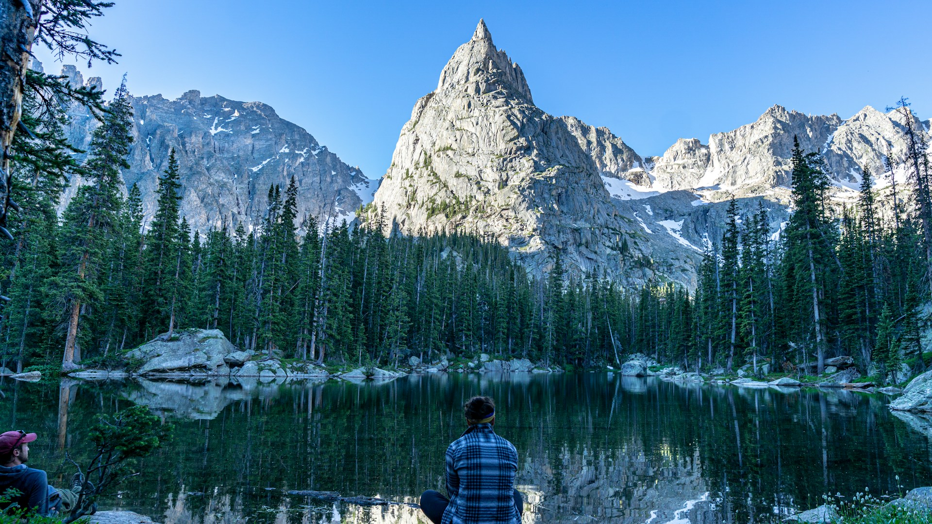 Colorado_Mirror Lake stunning reflection as 2 men look on