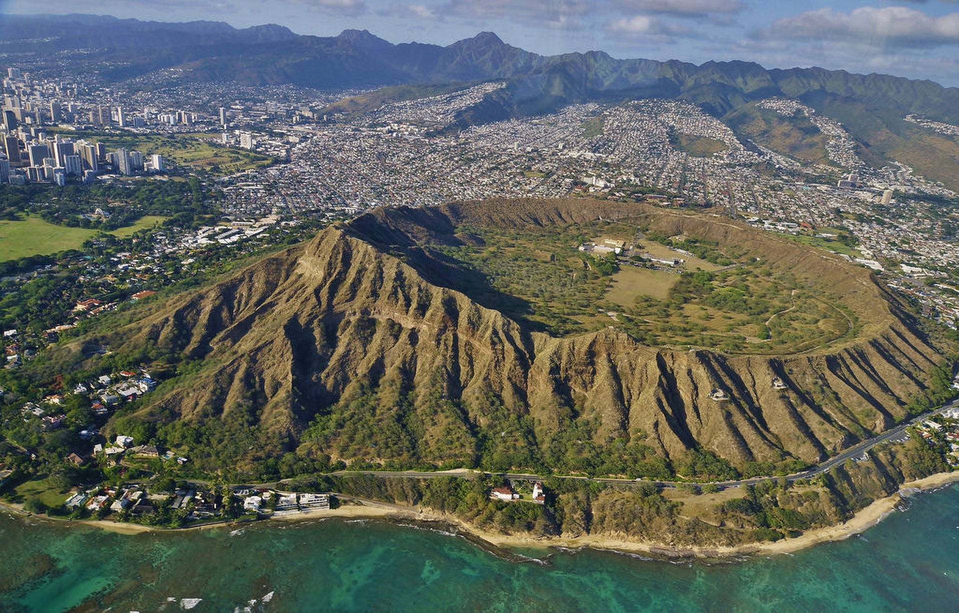 Diamond Head Arial view of Crater in Oahu
