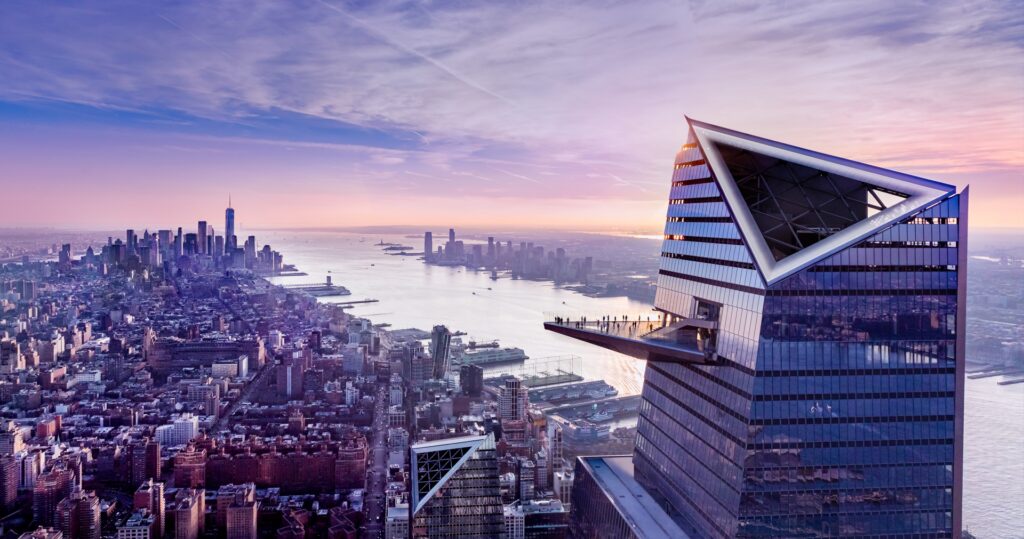 Edge platform & building view overlooking New York City