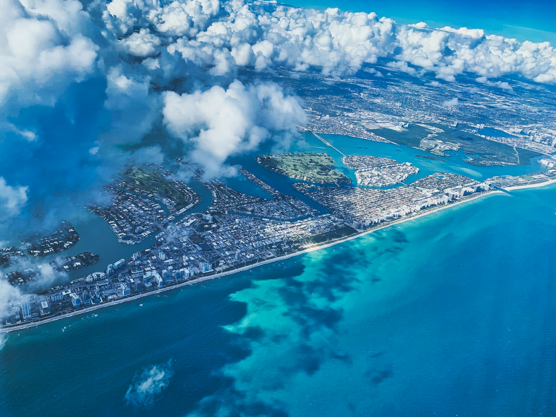 Florida_Miami Aerial with stunning blue beaches
