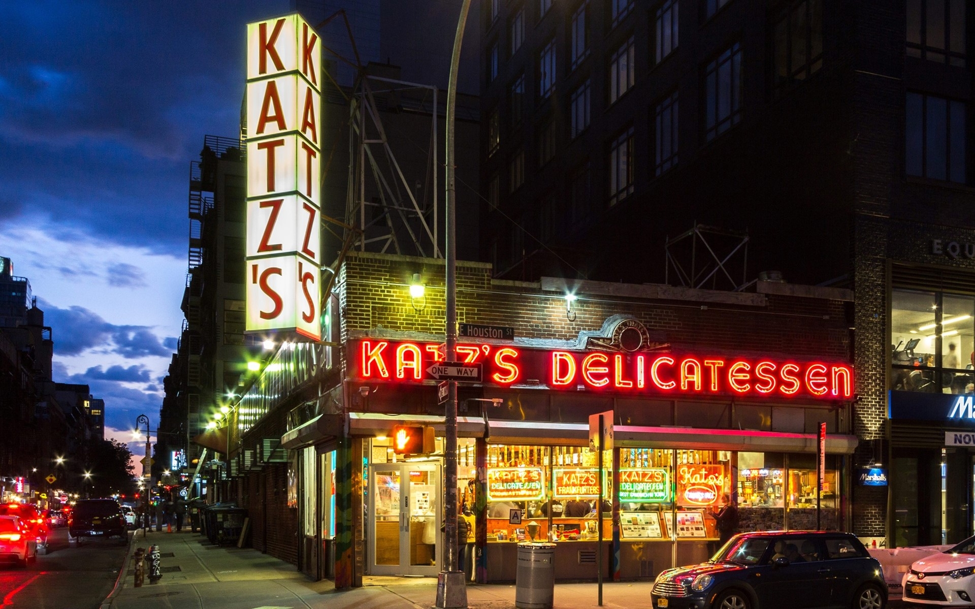 Outside view of the iconic Katz's Delicatessen