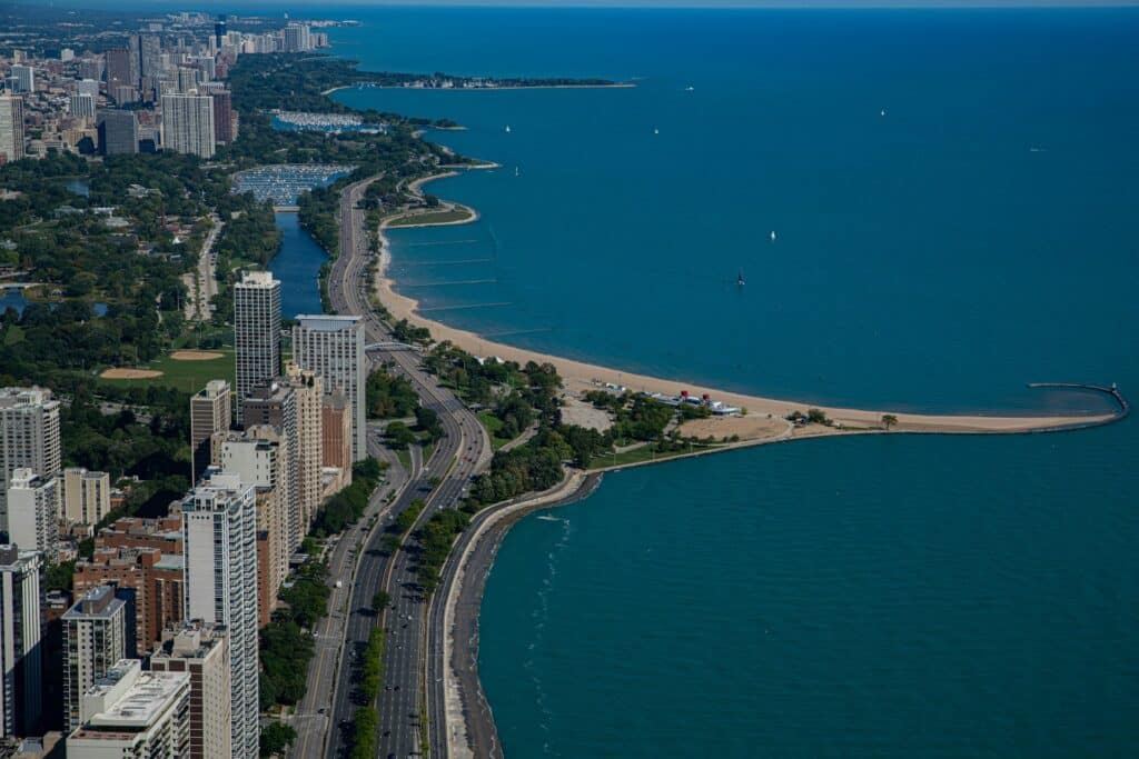Lake Michigan Chicago Aerial view