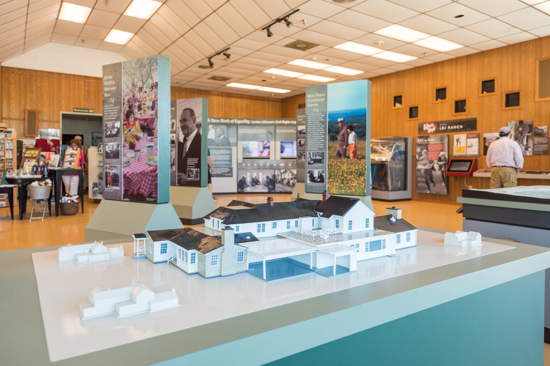 Lyndon B Johnson museum showing replica of Ranch