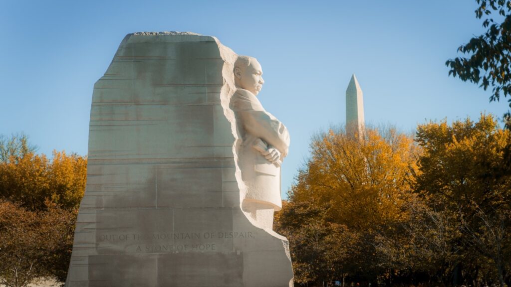 Martin Luther King Jr. Memorial with Washington Monument in the background