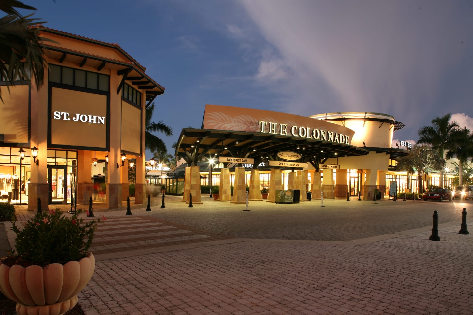 Sawgrass Mills shopping complex at dusk