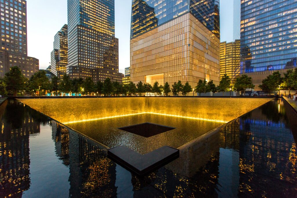 September 11 Memorial inside water feature