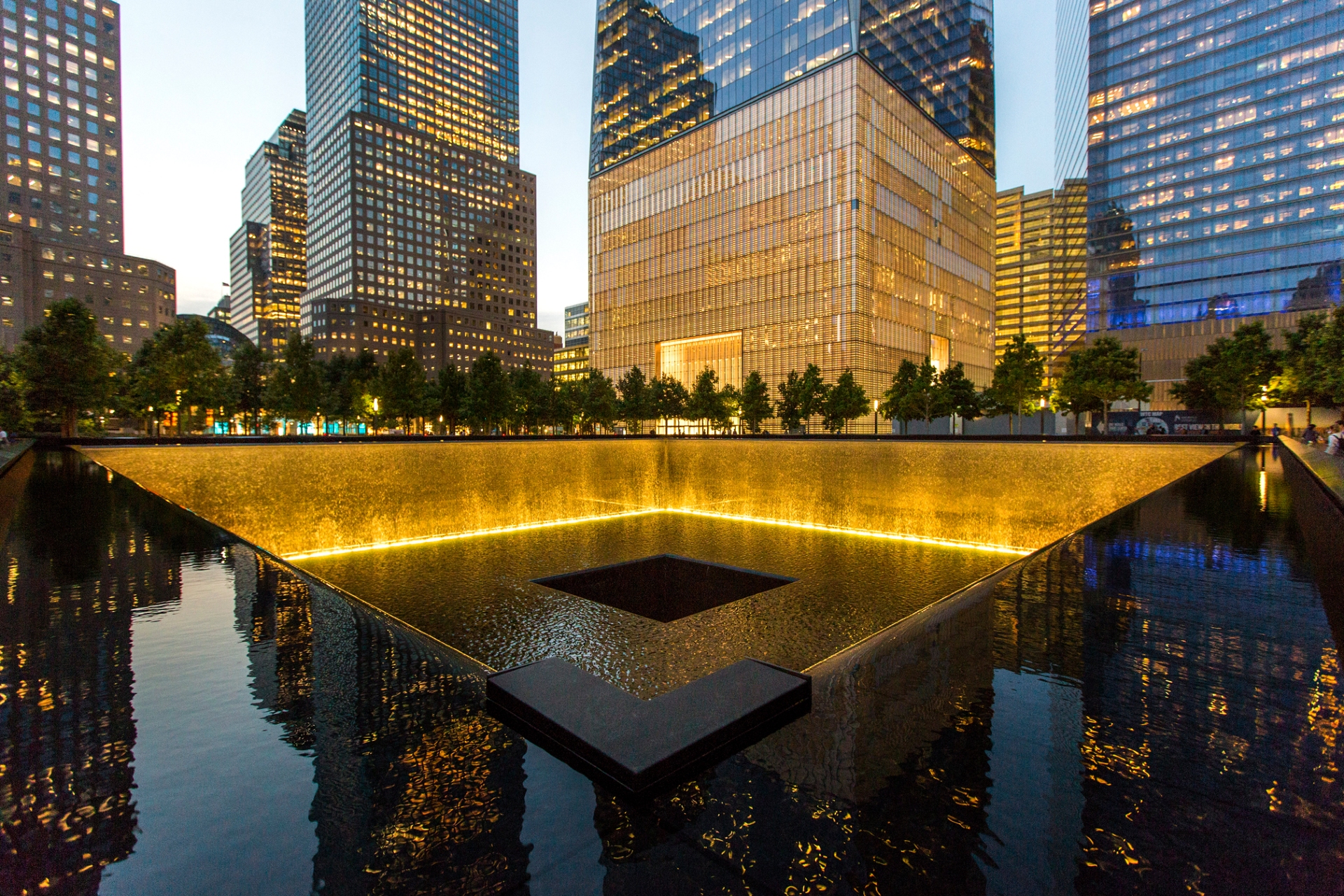 September 11 Memorial inside water feature