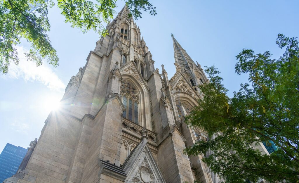 St Patricks Cathedral looking up on a sunny day