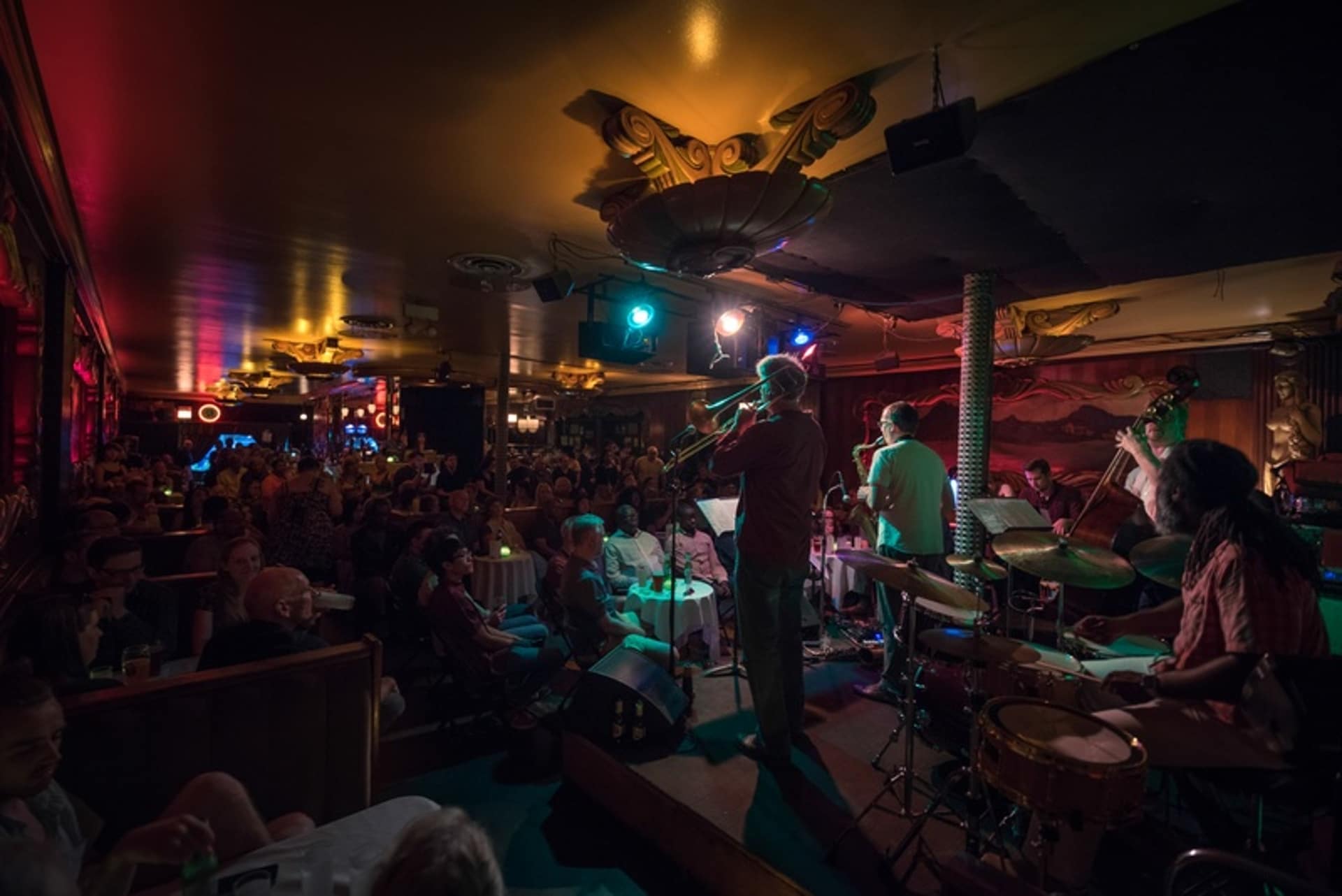 The Green Mill musicians playing with an audience.