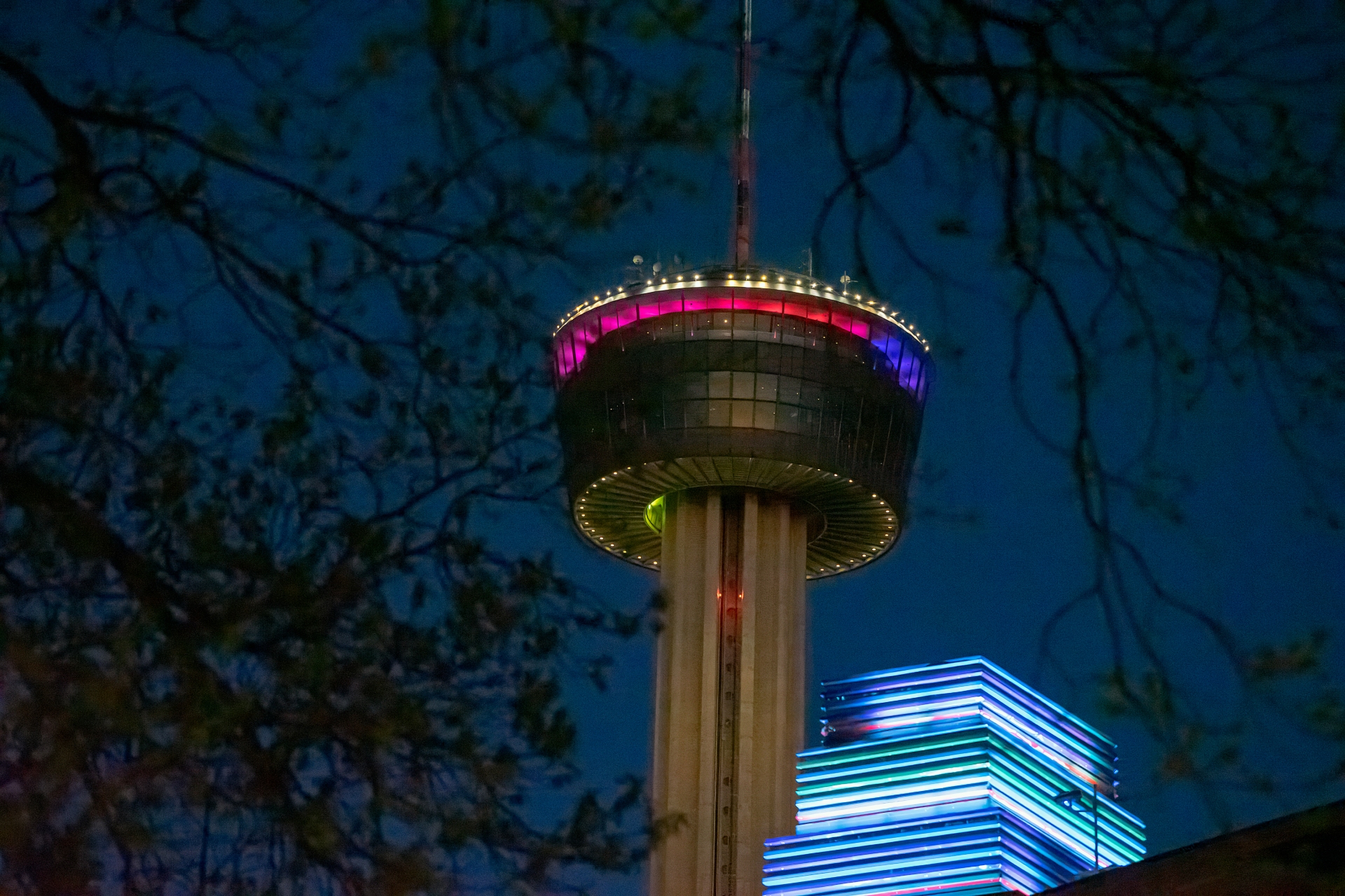 Tower of Americas top view of the tower at night