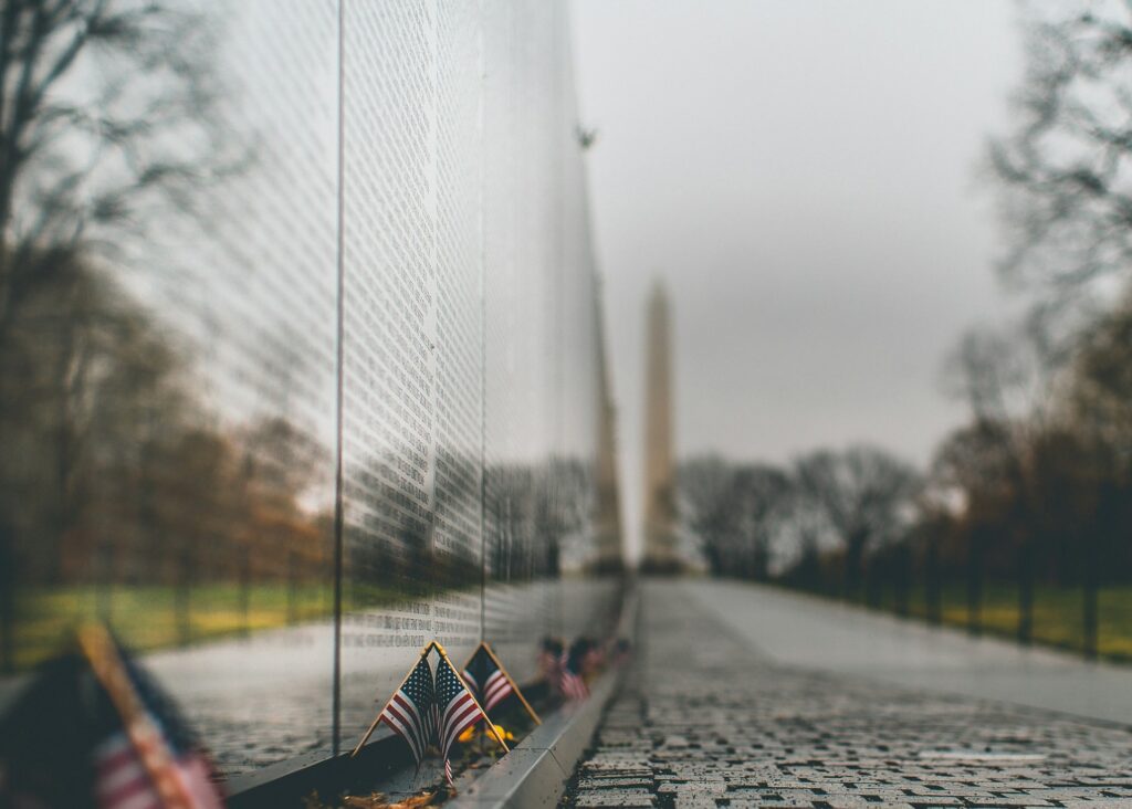 Looking along the Vietnam Veterans Memorial Wall
