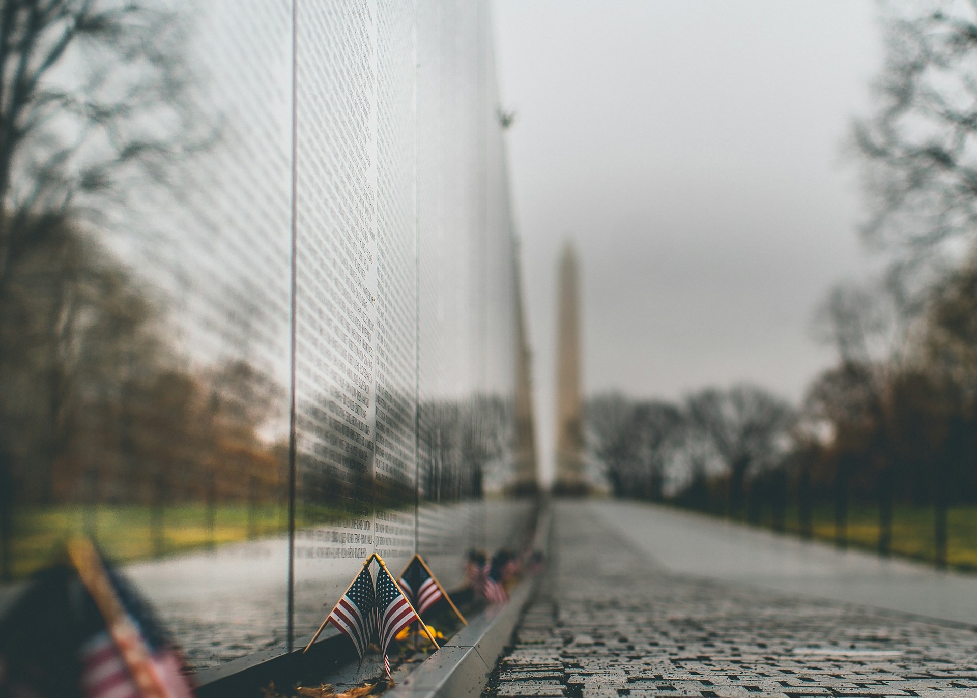 Looking along the Vietnam Veterans Memorial Wall
