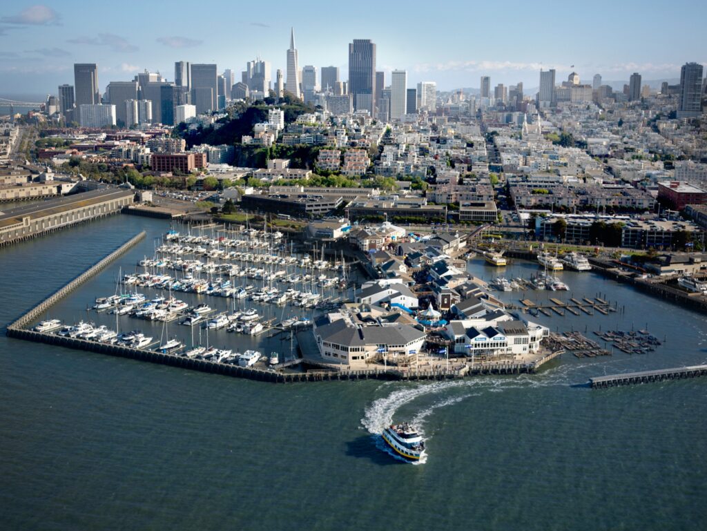 Fisherman's Wharf_Aerial San Francisco over Pier 39 & surrounding area