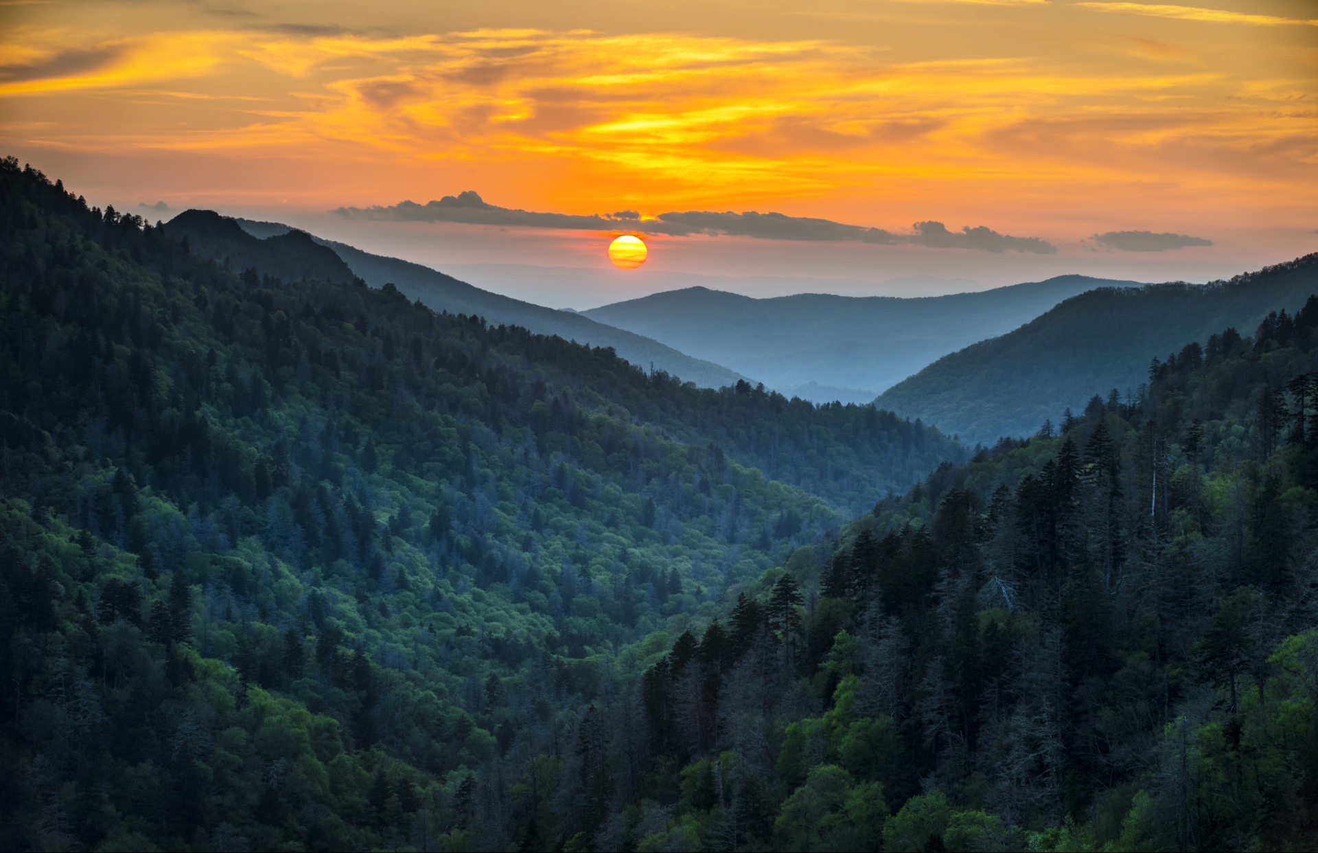 Great Smoky Mountains stunning sunrise in Tennessee over the smoky's