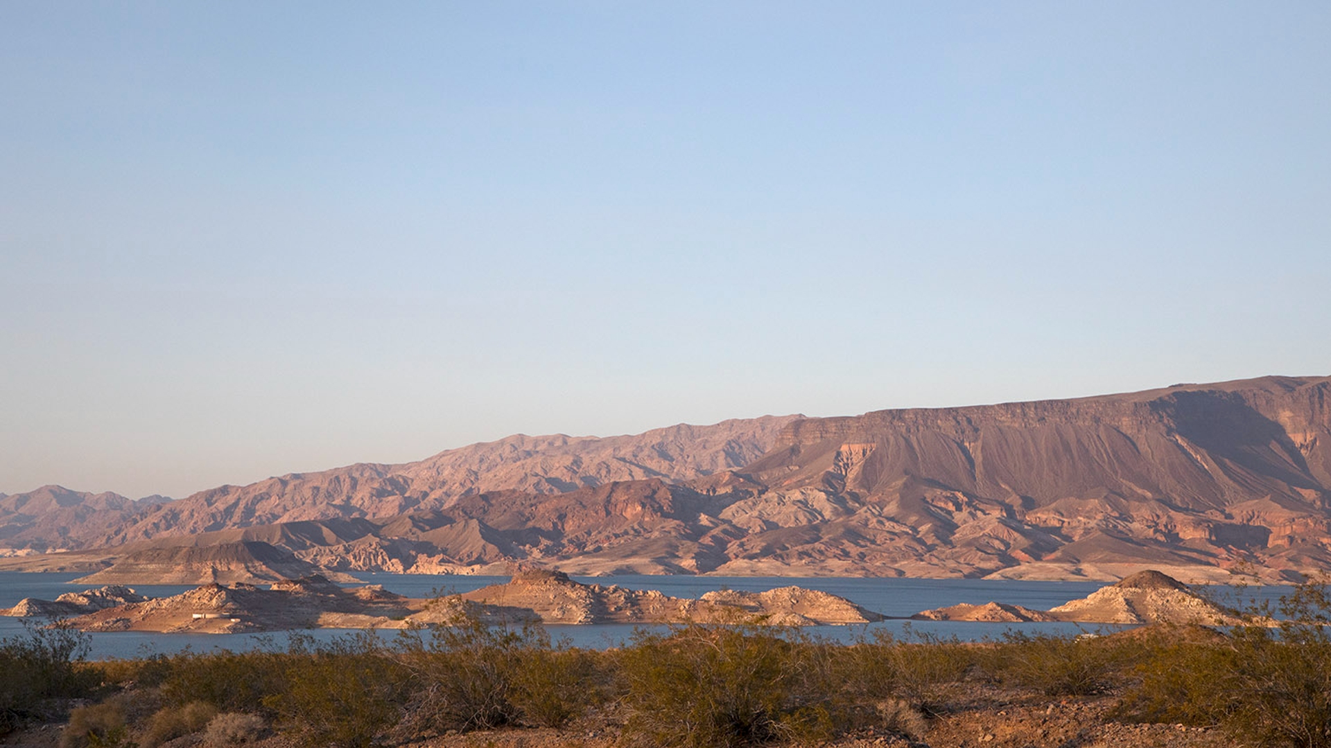 Lake Mead with mountains all around