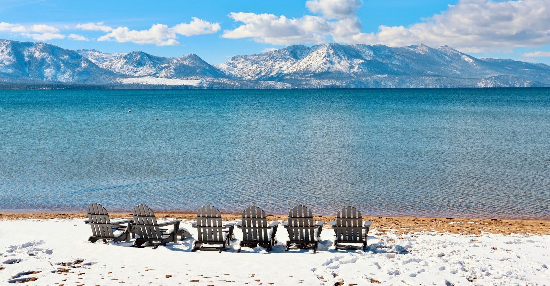 Lake Tahoe in winter inviting & stunning view of the lake
