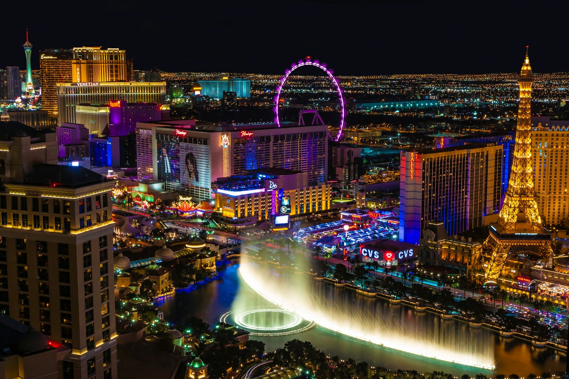 Aerial view of the Las Vegas Strip at night