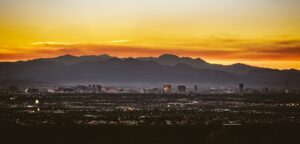 Las Vegas skyline at sunset