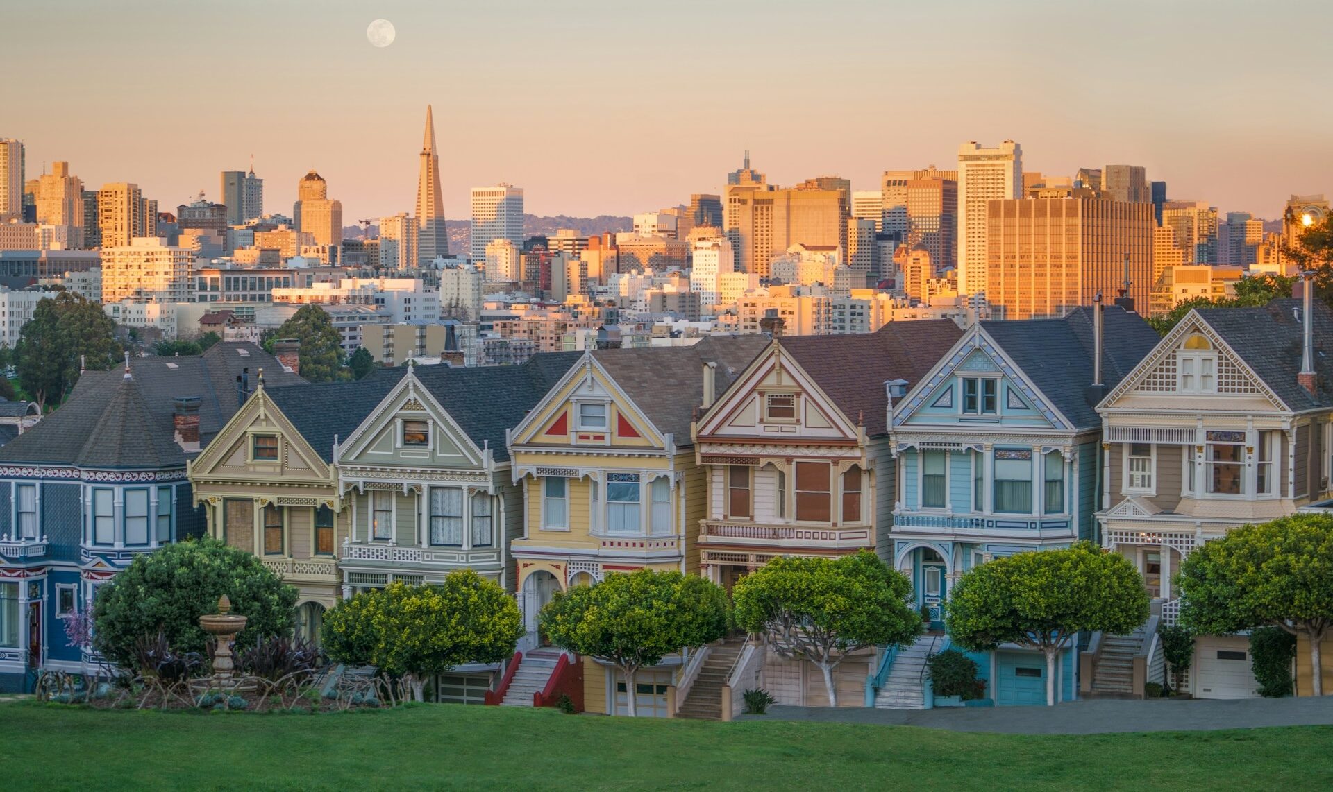 Painted Ladies San Francisco stunning shot at sunset