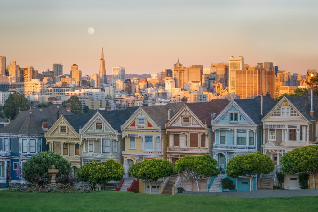 Painted Ladies San Francisco iconic destination at sunset