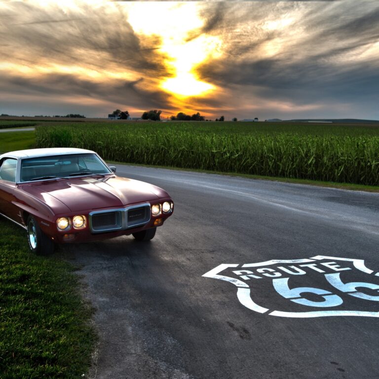 Route 66 with a pontiac on route 66 in Illinois