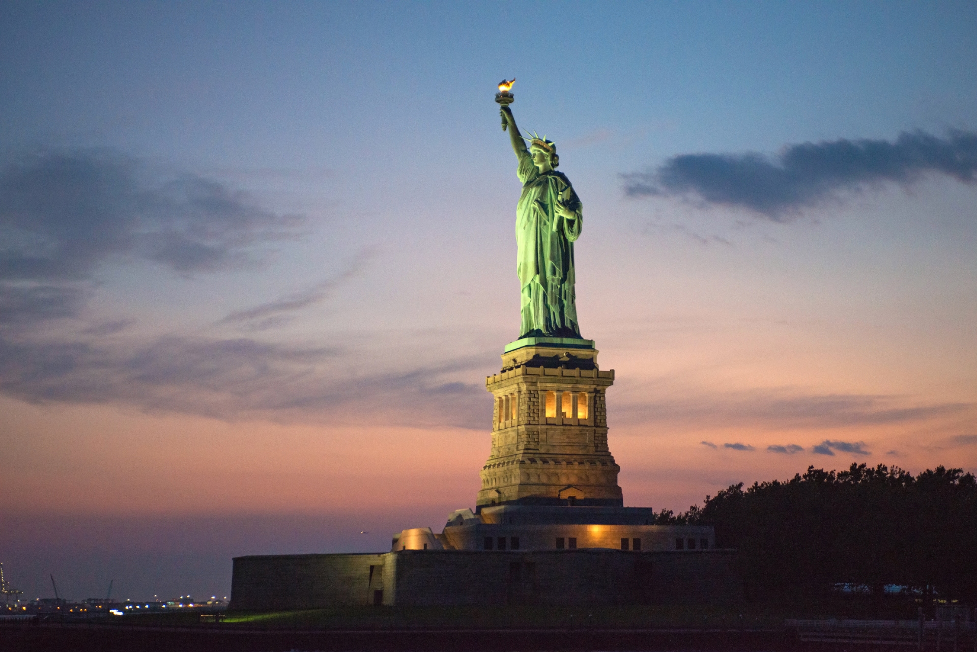 Statue of Liberty at dusk sunset