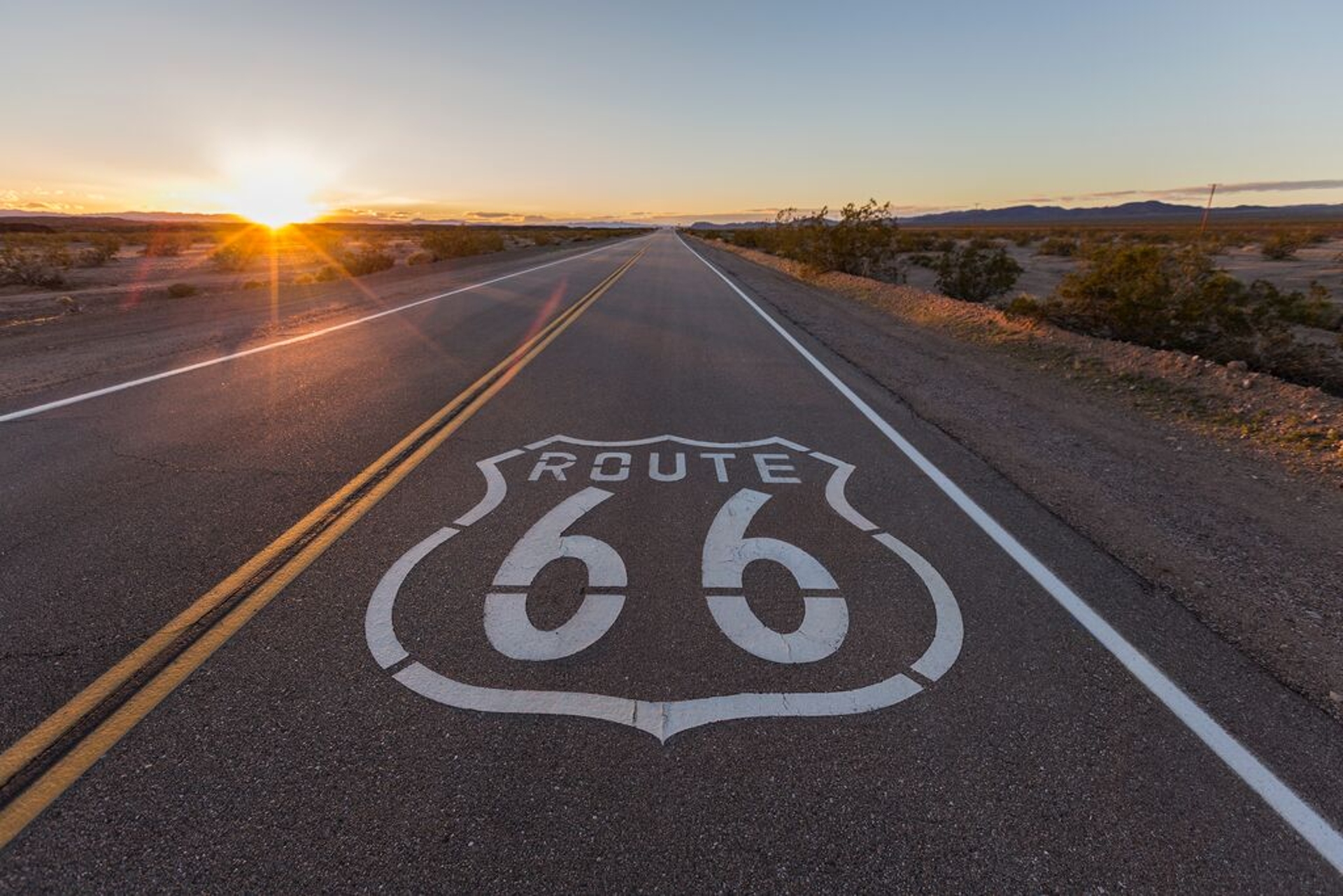 Sunset on Route 66 at sunset