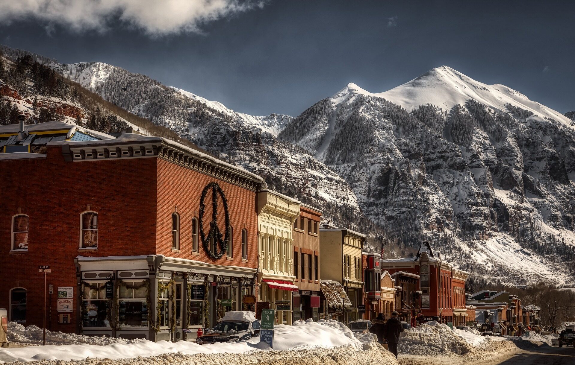 Telluride Colorado stunning view of the village in winter