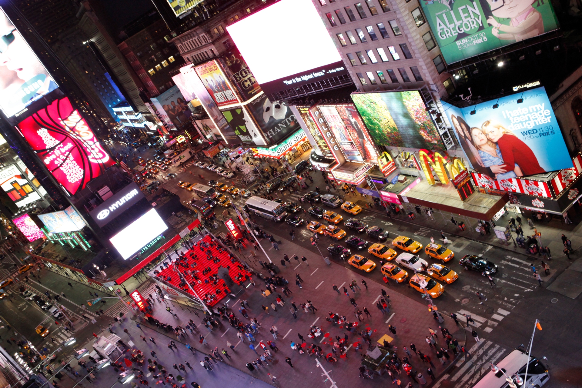 Times Square NYC arial view at night
