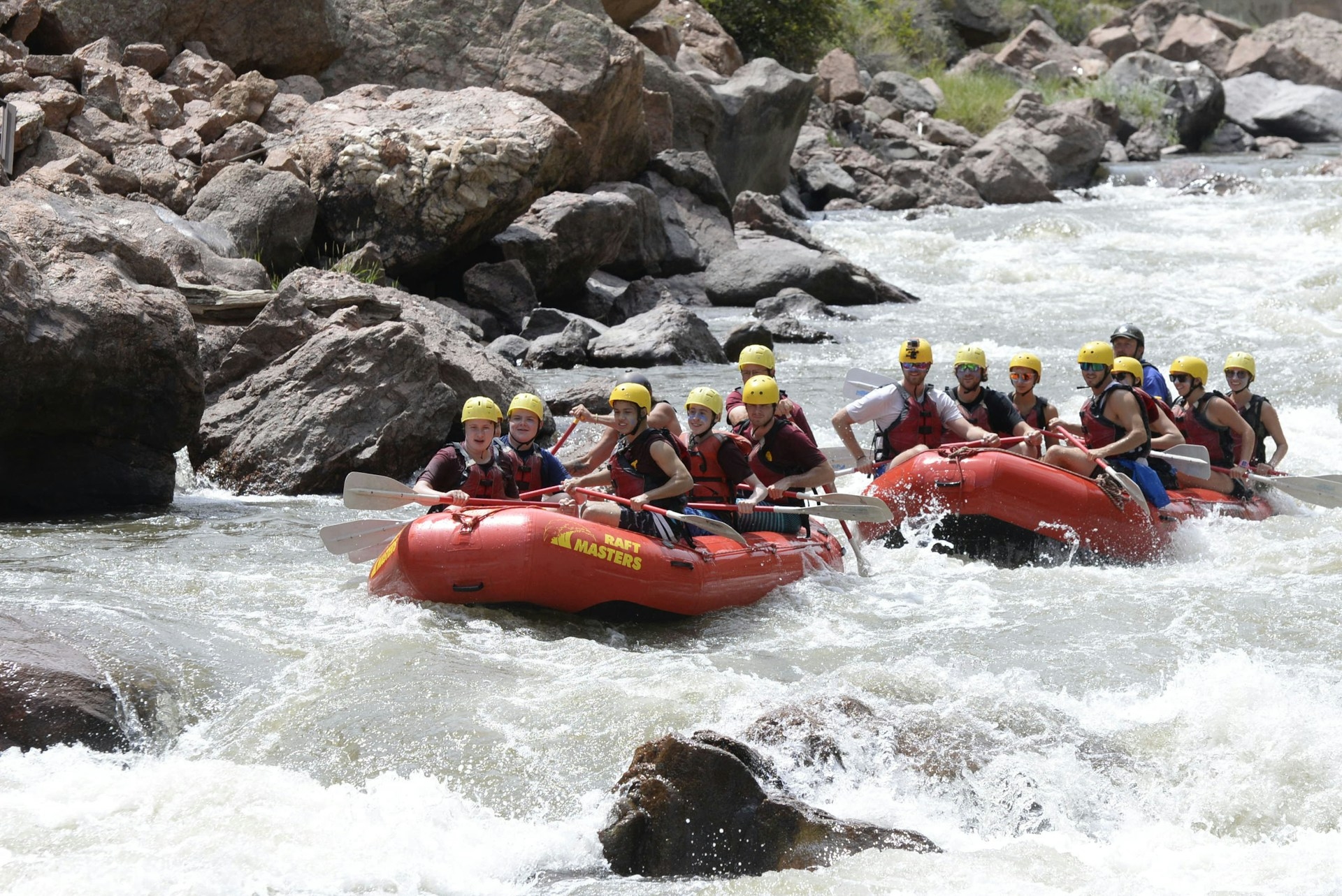 Rafting in Colorado going down the rapids