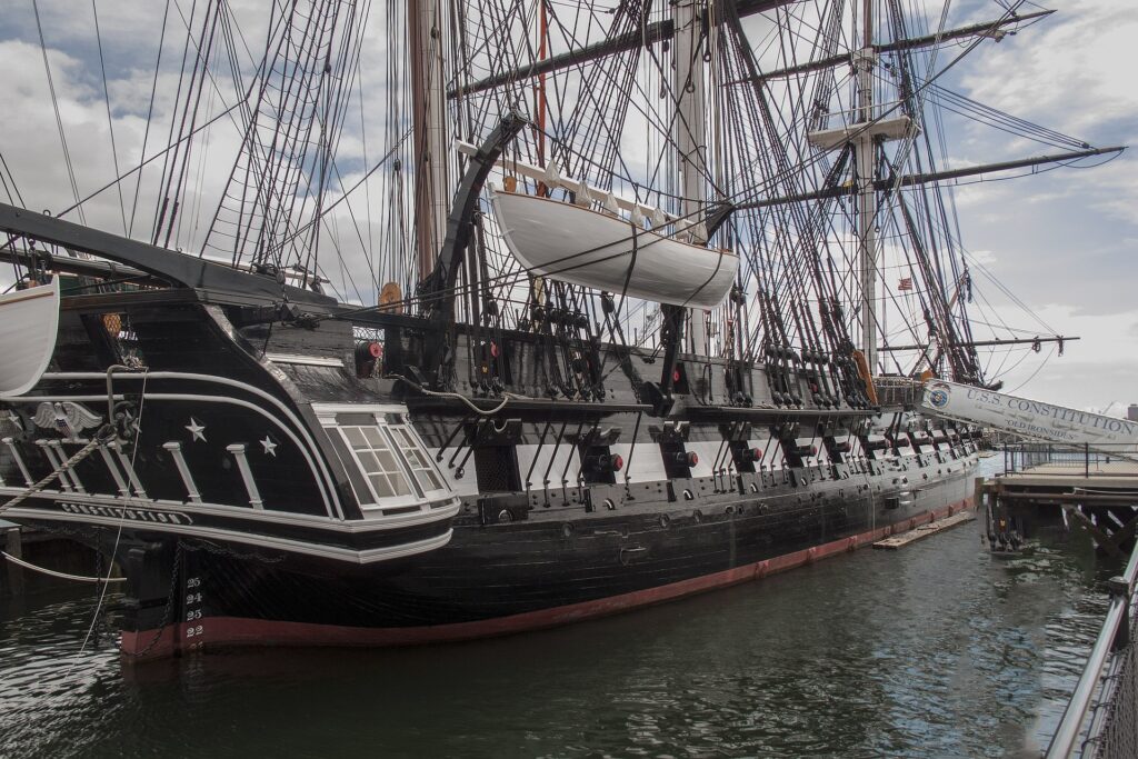 Boston USS Constitution docked showing the grandeur of the ships of the past in Boston Massachusetts