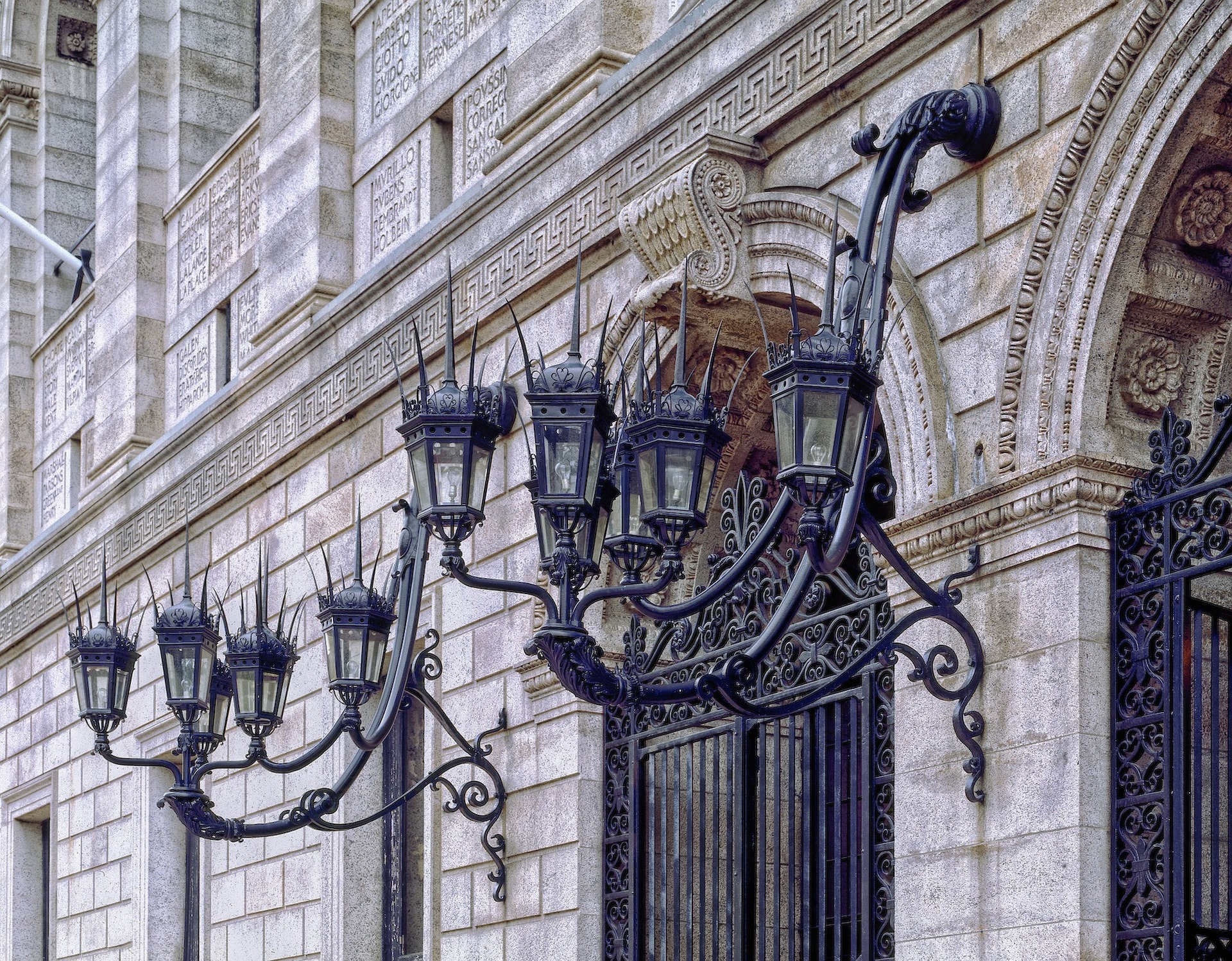 Boston-public-library-architecture with the metal detail on the stone building in Boston Massachusetts