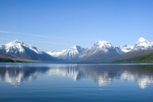 Glacier N/P Montana on a clear day with reflections of the mountains