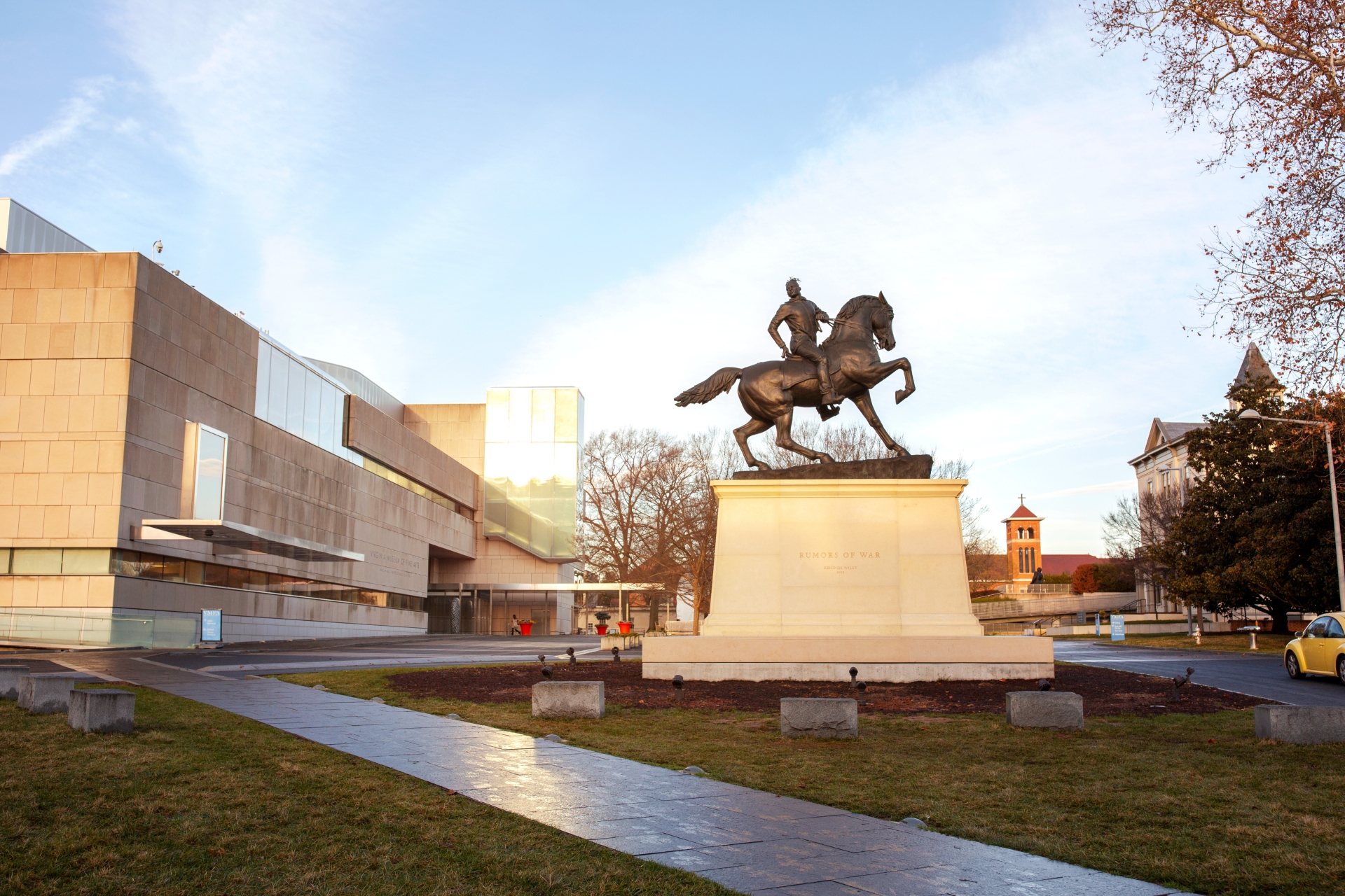 Museum of Fine Arts with a statue outside