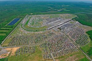 Aerial view of Pocono Raceway, the Tricky Triangle