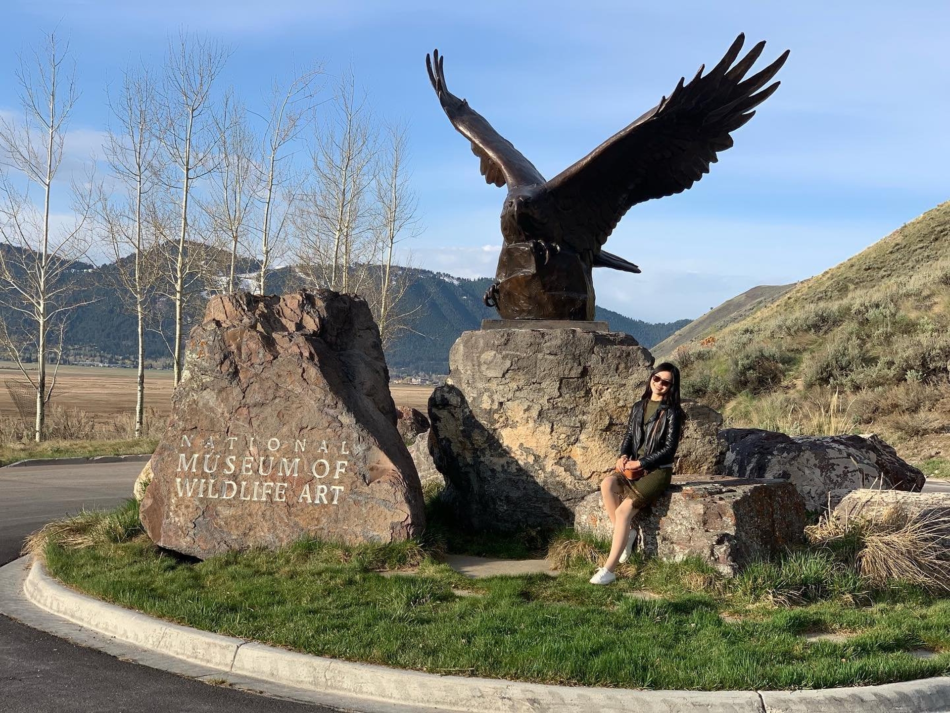 National Museum of Wildlife Art with a huge statue of an american eagle located on the rock and entrance to the museum