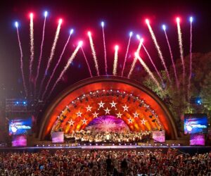 4th of July Boston Harbour Festival with the outside auditorium with fireworks towering above