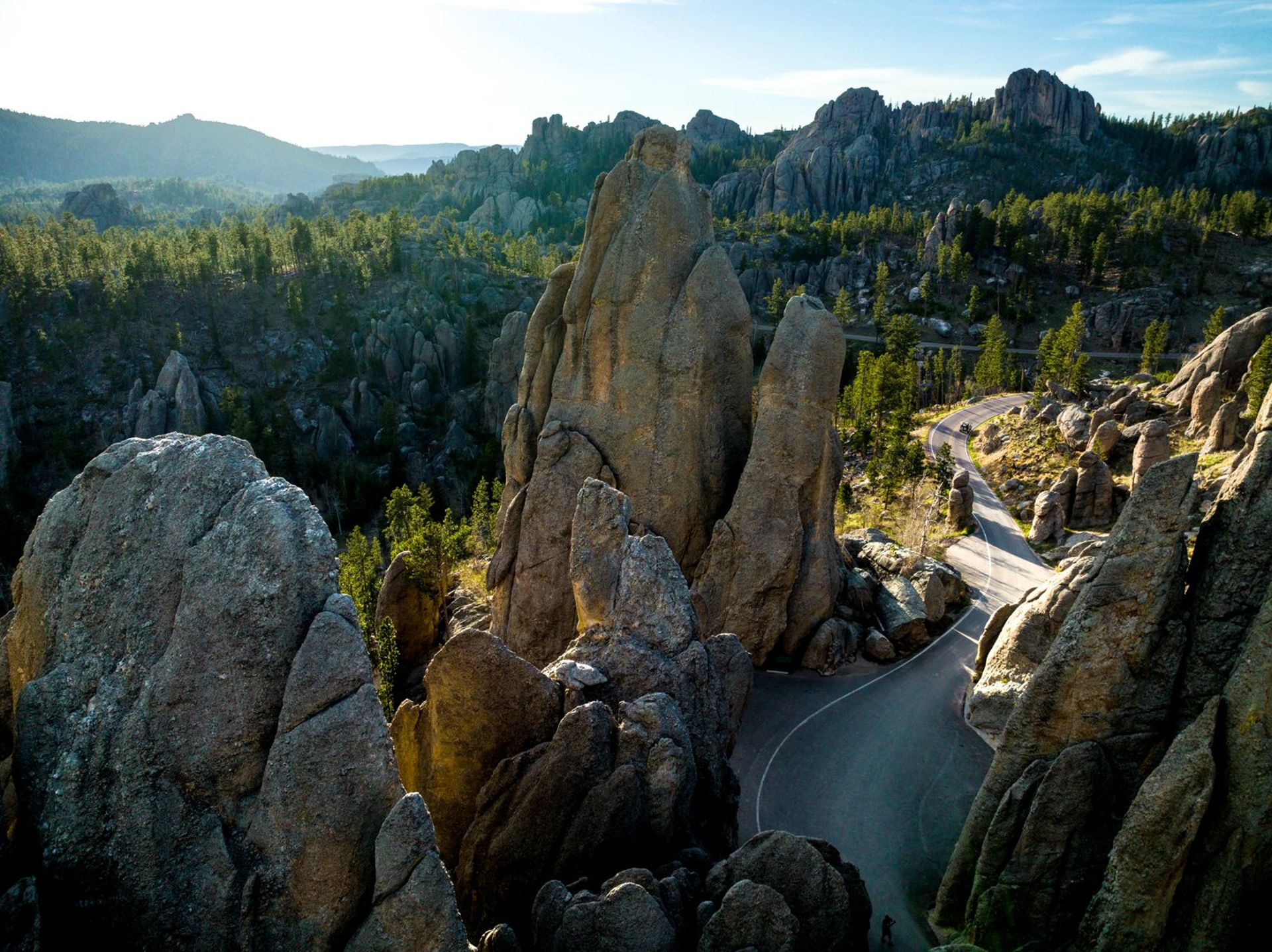 Black Hills Byron Bansiak arial view of the National Park with a winding road