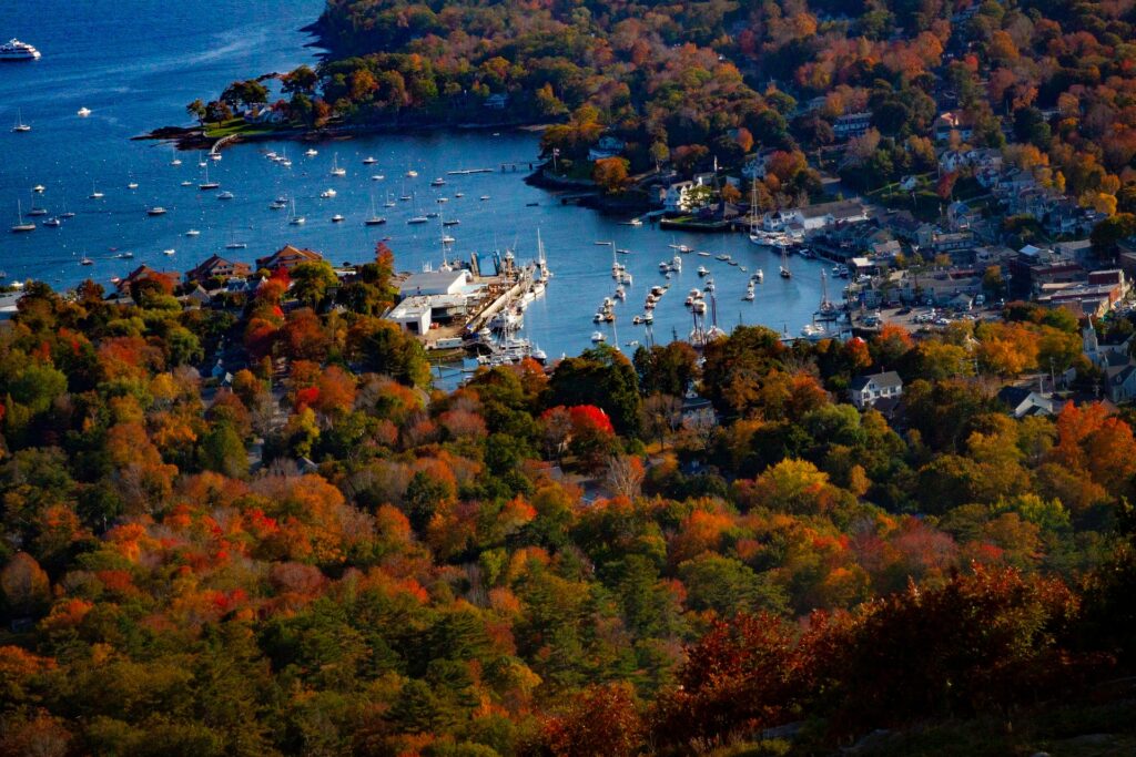 Camden in Fall Maine beautiful town in Maine with the boats in the cove