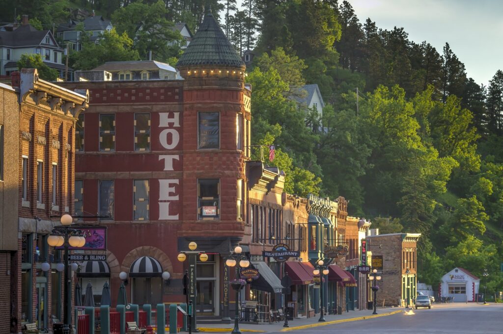 Deadwood South Dakota town photo of the Hotel & shops in summer