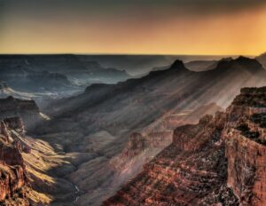 Grand Canyon Cape Royal with rays of light shining on the canyon below