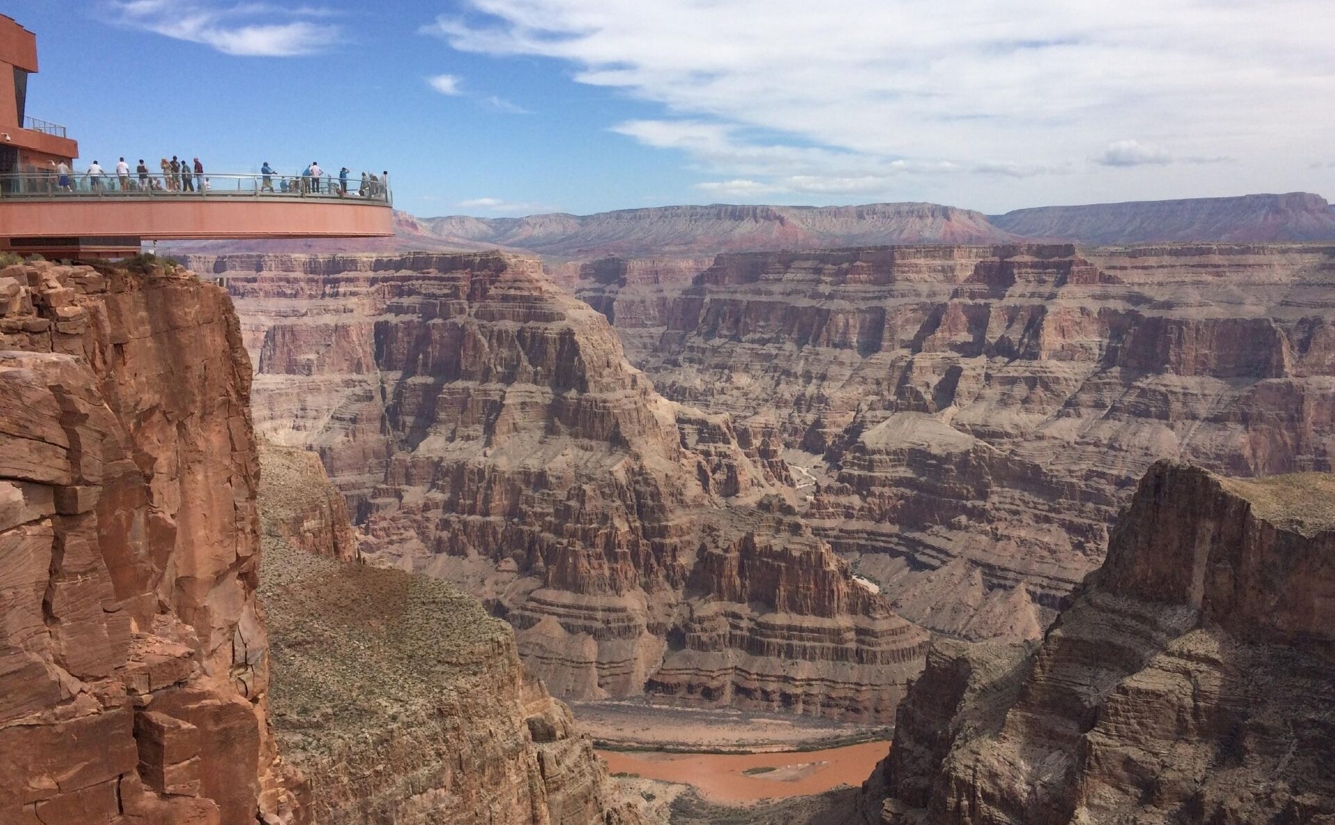 Grand Canyon West Rim with viewing platform and the showing a part of the Colorado River