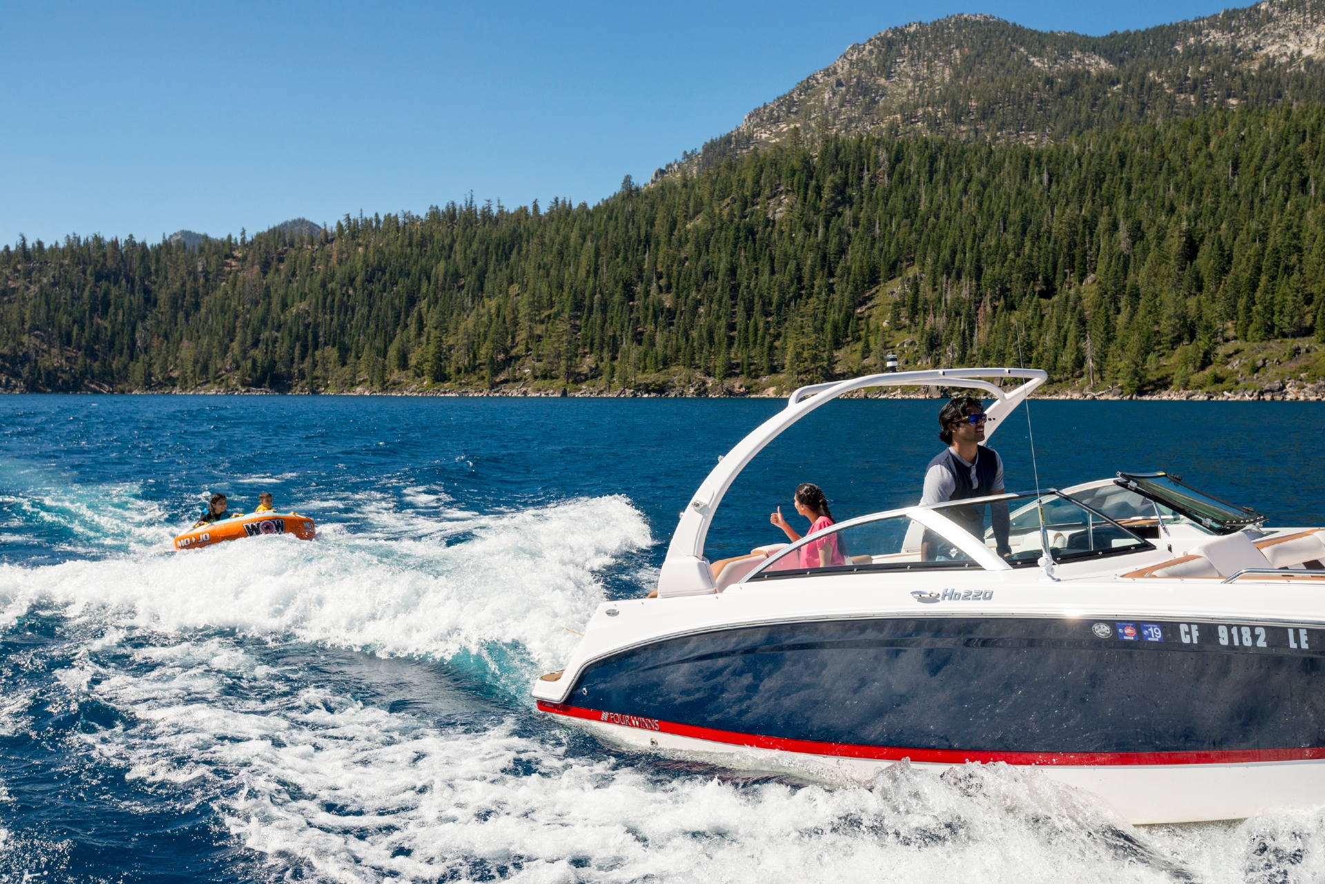 Kids tubing on Lake Tahoe Credit Rachid Dahnoun and Lake Tahoe Visitors Authority