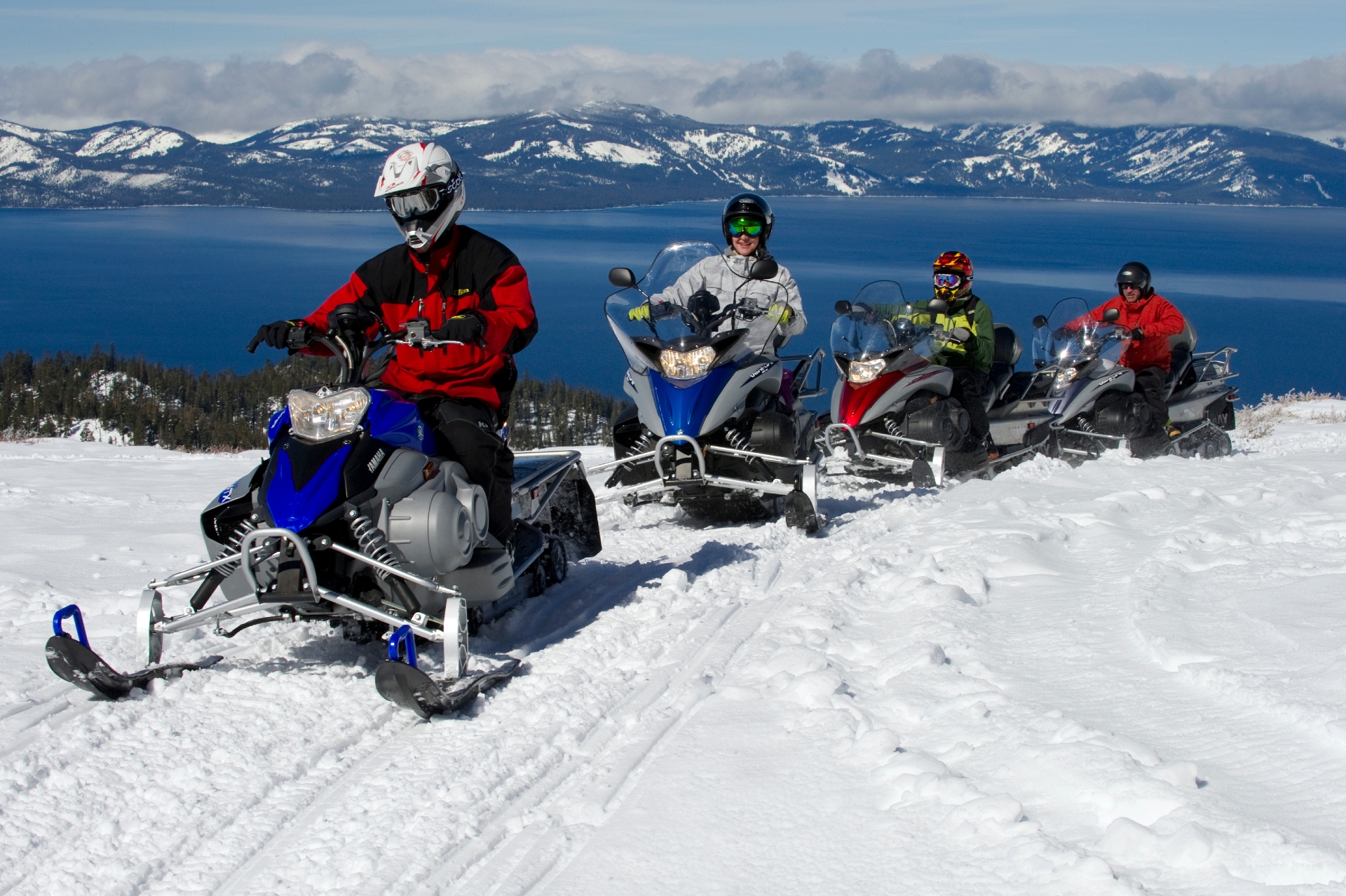 Snowmobile tour Lake Tahoe Credit Aramark Rachid Dahnoun and Lake Tahoe Visitors Authority