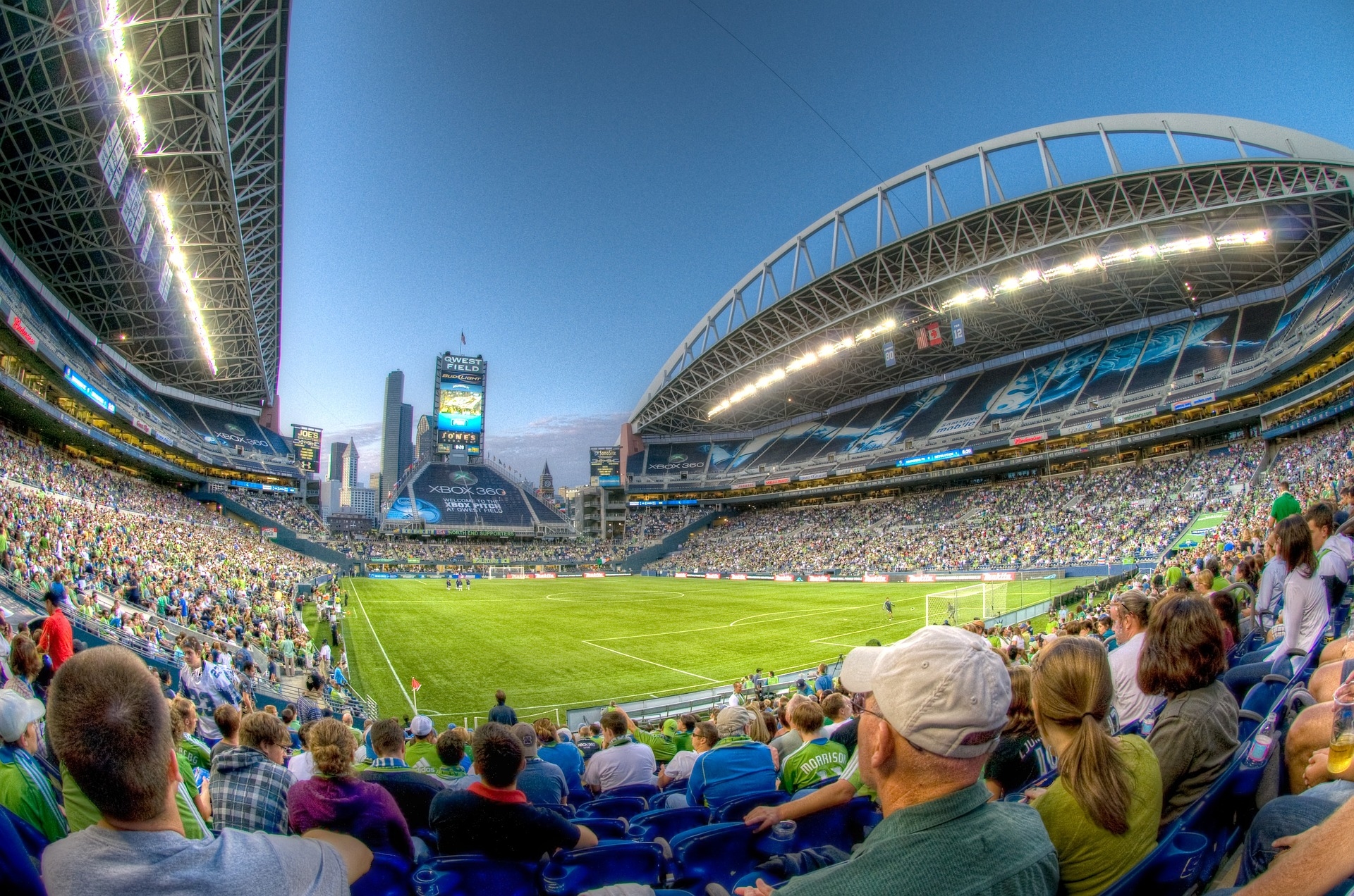 Stadium Seattle Bleachers massive stadium with full crowd at a soccer game