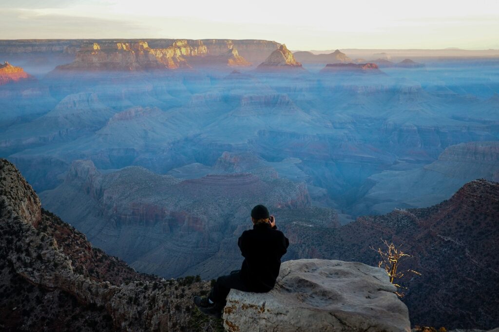 Sunrise in the Grand Canyon with a mist of over the canyon